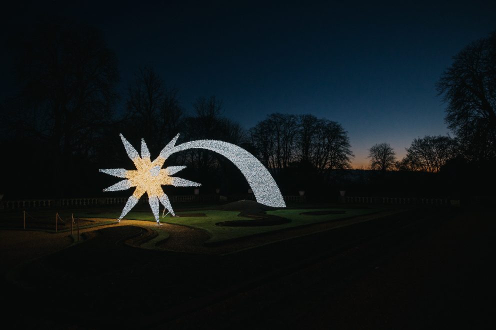 Illuminated shooting star installation in Chelsea
